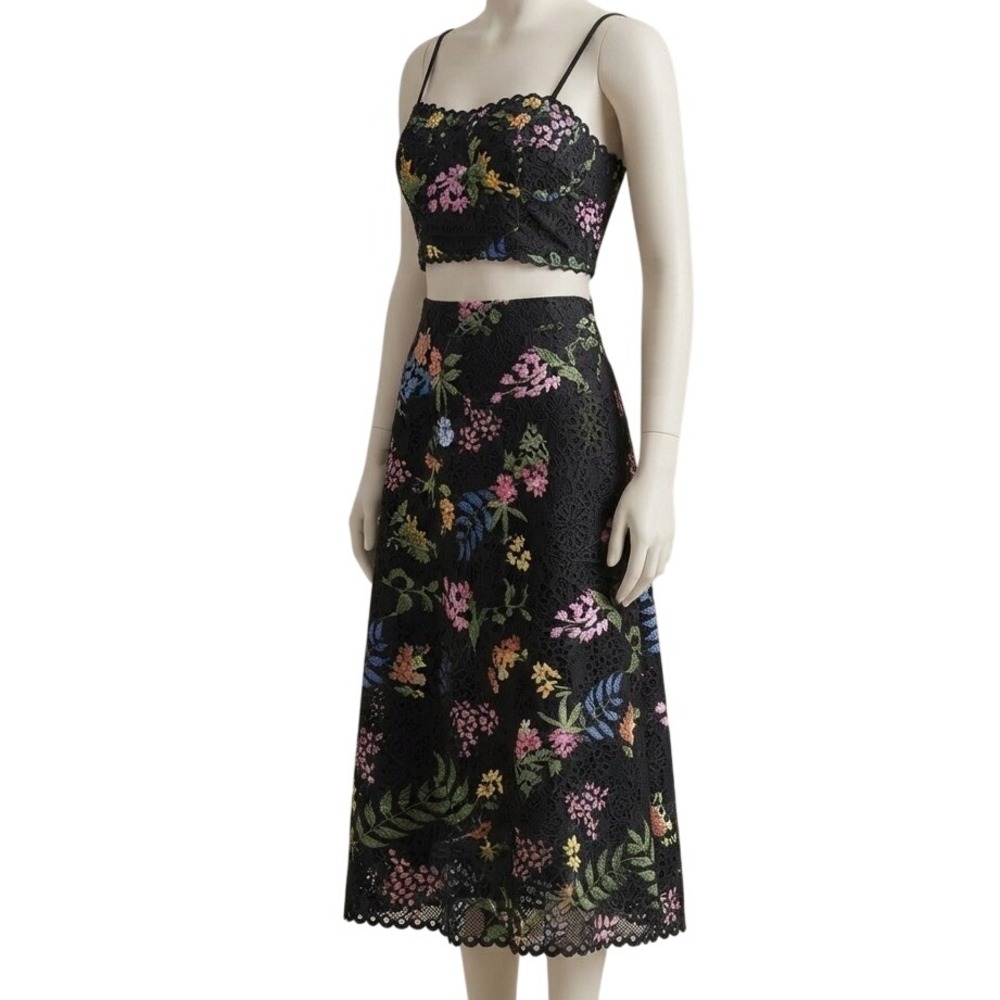 Lulus Sweet At Heart Black Floral Embroidered Two-Piece Midi Dress M NWT